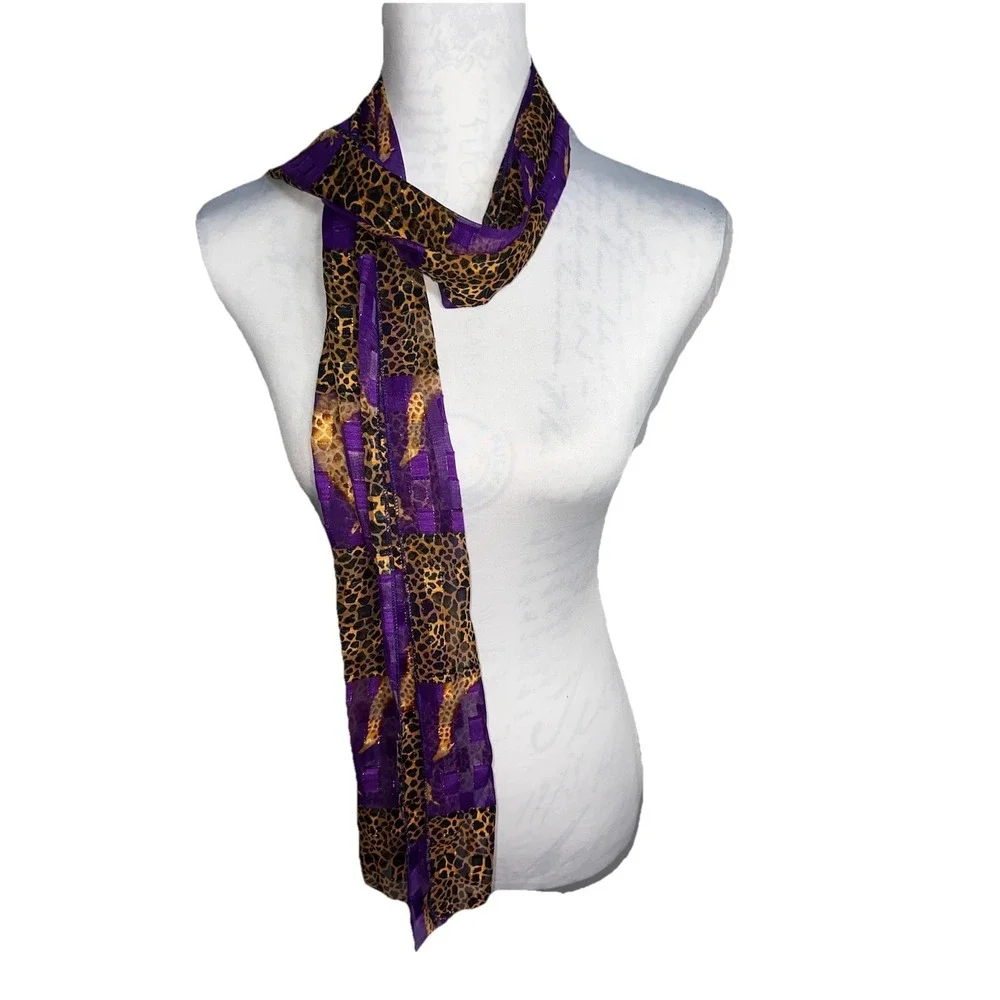 Cheetah Pattern‎ Giraffe Graphic Rectangular Metallic Gold Purple Scarf 58x13 in